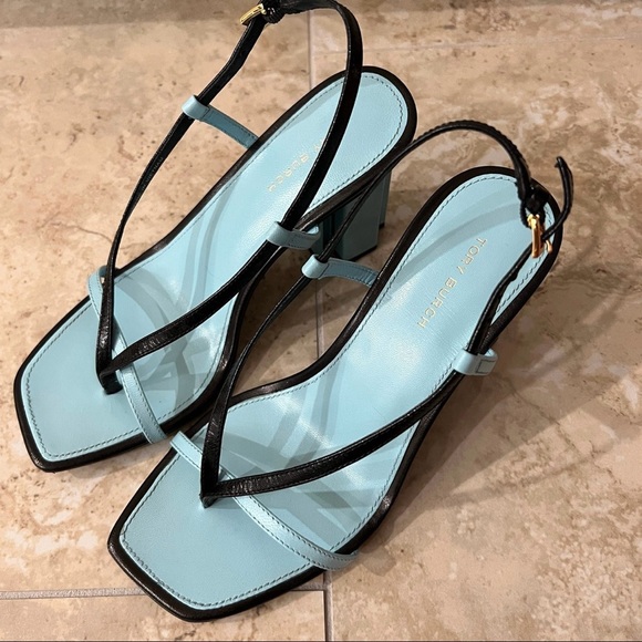 Tory Burch Black and Blue Strap Heels - Picture 2 of 12